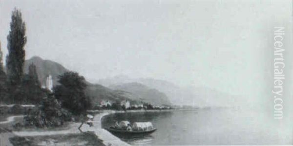 Mountain Lake With Riverboat - view 1