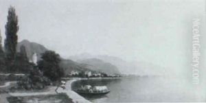 Mountain Lake With Riverboat