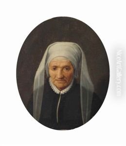 Portrait Of An Old Lady, Bust-length, In A Black Dress With A White Collar And Headdress