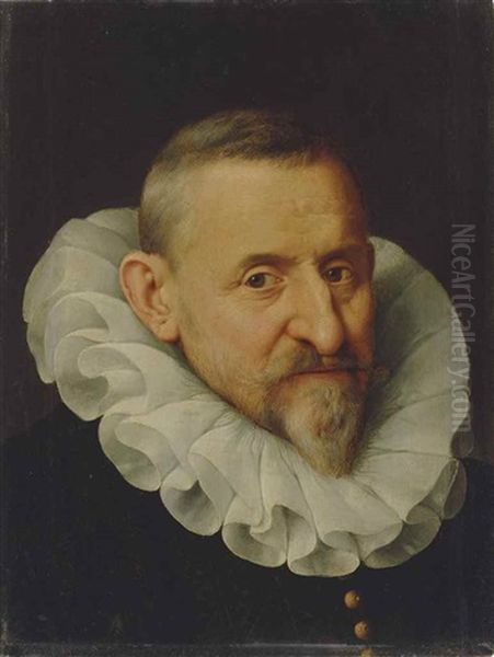 Portrait Of A Gentleman, Bust-length, In A Black Doublet With Gold Buttons And A White Ruff - view 1