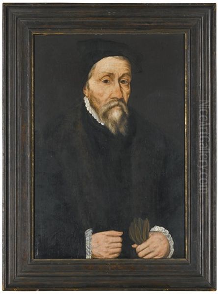 Portrait Of A Gentleman, Dressed In Black, Holding A Pair Of Gloves - view 1