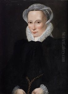 Portrait Of Johana Peeters, In A Black Dress With A Lace Cap And Ruff