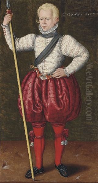 Portrait Of A Young Man In A White Embroidered Doublet And Red Pantaloons, A Pike In His Right Hand - view 1