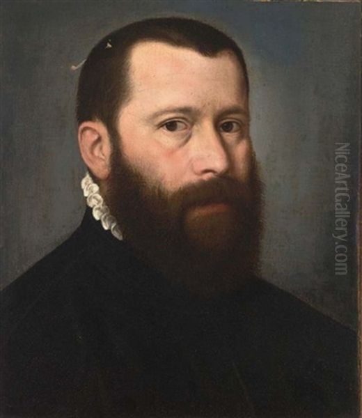 A Portrait Of A Distinguished Gentleman, Bust Length, Wearing A Black Coat With A White Collar - view 1