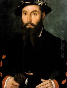 Portrait D'homme Au Chapeau Fleuri Tenant Ses Gants