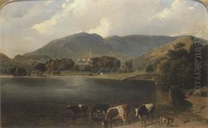 Cattle Beside A Lake With A Country House Beyond
