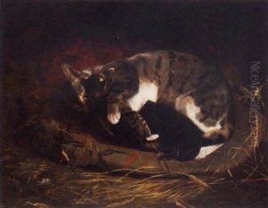 Cat And Kittens by Friedrich Wilhelm Keyl