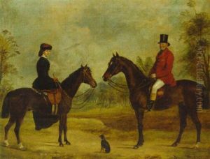 William Pierce Hayward And His Daughter Jane Pierce Hayward On Their Hunters In A Wooded Landscape William Pierce Hayward And His Daughter Jane Pierce Hayward On Their Hunters In A Wooded Landscape