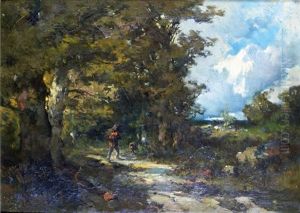 Paysan Sur Le Chemin A L'oree Du Bois by Emile Keymeulen