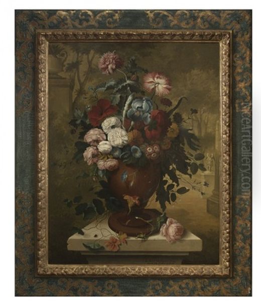 Still Life With Roses, Irises And Other Flowers In An Urn - view 1