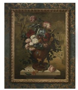 Still Life With Roses, Irises And Other Flowers In An Urn by Thomas Keyse