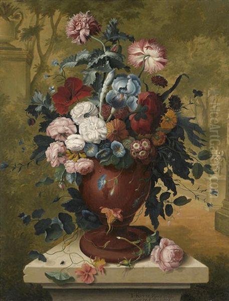Roses, Irises And Other Flowers In An Urn - view 1