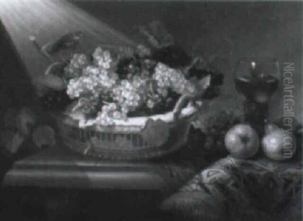 A Basket Of Grapes And A Roemer On A Ledge - view 1