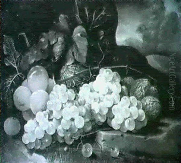 Still Life Of Fruit And Nuts On A Rock, A Landscape Beyond - view 1