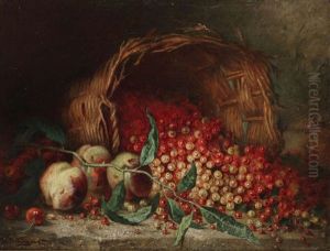 Nature Morte Aux Groseilles Et Peches Dans Un Panier by Albert De Keyser