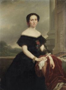 Portrait Of A Lady With A Fan by Albert De Keyser