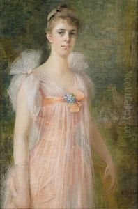 Portratt Av Ung Dam I Rosa Klanning by Elisabeth Keyser