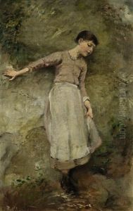 Madchen An Einer Felswand by Emil Keyser