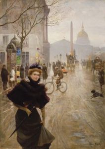 Elegante Sur La Rue Royale, Place De La Concorde, L'assemblee Nationale Et Les Invalides Au Fond by Albert Baure