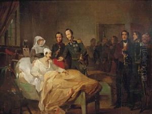 Crown Prince Willem Of The Netherlands Visiting The Wounded At A Military Hospital by Nicaise de Keyser