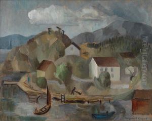 Kystlandskap Med Hus Og Bater by Ragnhild Keyser