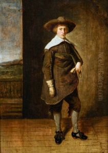 Bildnis Eines Jungen Mannes Als Ganzfigur, Im Hintergrund Ausblick In Eine Landschaft by Thomas De Keyser