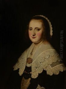 Portrait Of A Lady, Half-length, In A Black Dress With An Elaborate Lace Collar