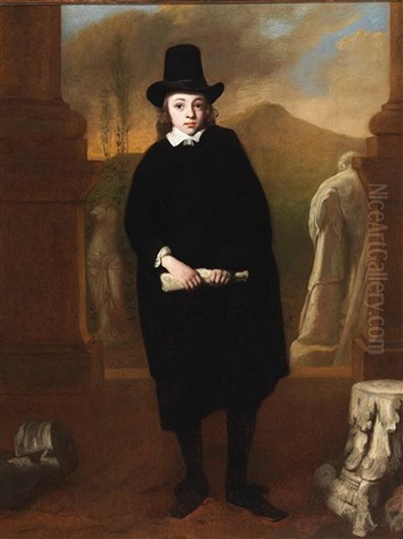Portrait Of A Young Man Dressed In Black And Surrounded By Antique Sculptures (including The Farnese Hercules) - view 1