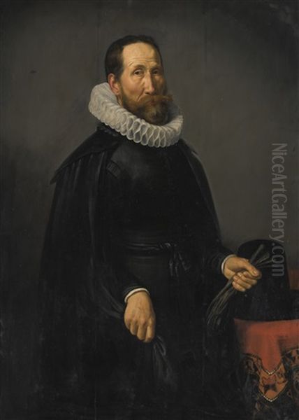 Portrait Of A Gentleman, Three-quarter Length, With A White Ruff And Holding Gloves - view 1