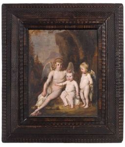 Portrait De Trois Enfants Sous Les Traits De Cupidon Et Deux Anges by Thomas De Keyser