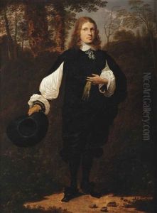 Portrait Of A Gentleman, Full-length, In A Black Costume With White Sleeves, Cuffs And Collar, Holding His Hat In His Right Hand And A Glove In His Left Hand, Standing In Wooded Landscape Portrait Of A Gentleman, Full-length, In A Black Costume With White Sleeves, Cuffs And Collar, Holding His Hat In His Right Hand And A Glove In His Left Hand, Standing In Wooded Landscape