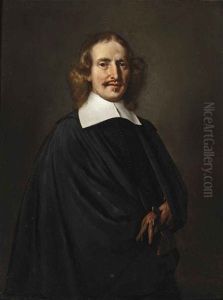 Portrait Of A Gentleman In A Black Costume With A White Collar, Holding A Glove