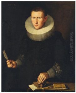 Portrait D'homme En Buste A La Plume Et L'encrier