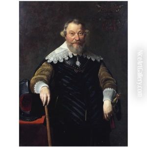 A Portrait Of Wembrich Van Berchem, Rear-admiral Of Holland And West-friesland, Standing, Wearing A Gorget And A Black Costume With Gold Sleeves, Next To A Table With A Helmet