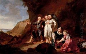 Portrait Of A Family, Probably Representing The Healing Of Tobias by Thomas De Keyser