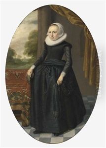 A Portrait Of A Lady Wearing A Black Dress With Lace Collar And Bonnet by Thomas De Keyser