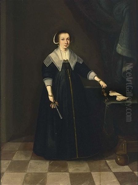 A Portrait Of A Gentleman  Wearing A Black Suit With A White Lace Collar (+ A Portrait Of A Lady Wearing A Black Dress With A Lace Collar; Pair) - view 1