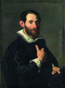 Bildnis Eines Herren In Schwarzer Kleidung, Einen Hut Haltend by Thomas De Keyser