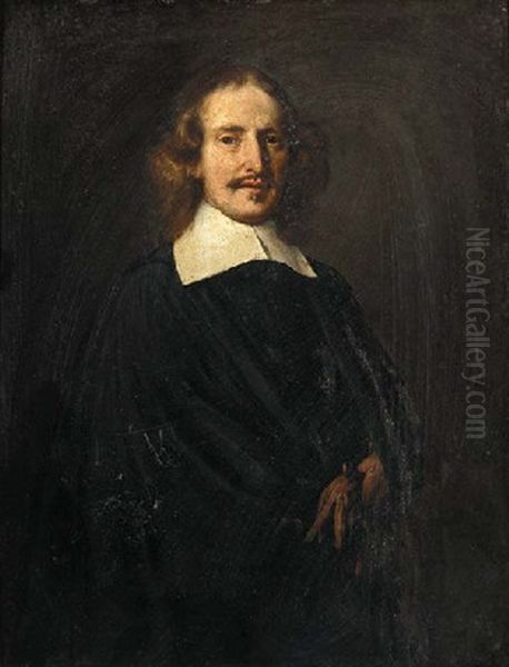 Portrait Of A Gentleman In A Black Costume, A Pair Of Gloves In His Hand - view 1
