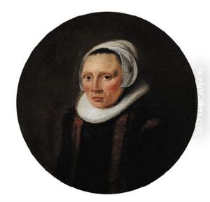 Portrait Of A Woman Wearing A Black Dress With A Vlieger, Lace Collar And Bonnet