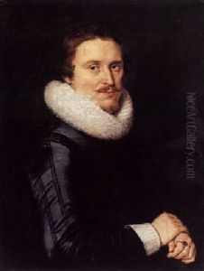 Portrait Of A Bearded Man Wearing Black Costume With White Lace Collar And Cuffs by Thomas De Keyser