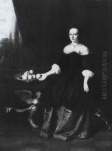 Portrait Of A Lady Beside A Table With Peaches In A Bowl Portrait Of A Lady Beside A Table With Peaches In A Bowl