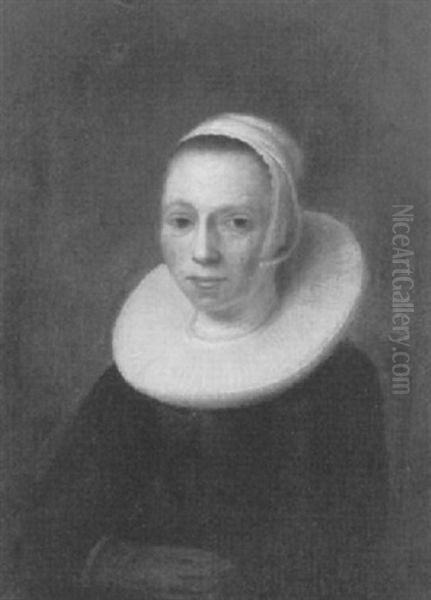 Portrait Of A Woman, Seated Small Half Length, In A Black Dress With A Ruff And A Cap - view 1