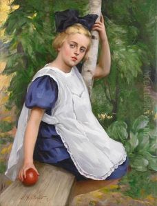 Young Girl With An Apple by Nikolai Vasilievich Kharitonov