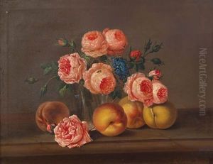 Stillleben Mit Rosen Und Pfirsichen by Josef Khoor