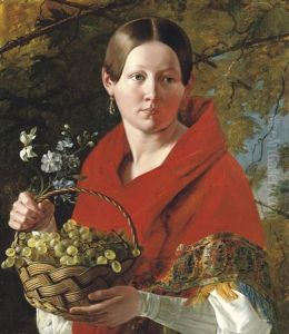 Portrait Of A Young Woman Holding A Basket Of Grapes by Ivan Khrutsky