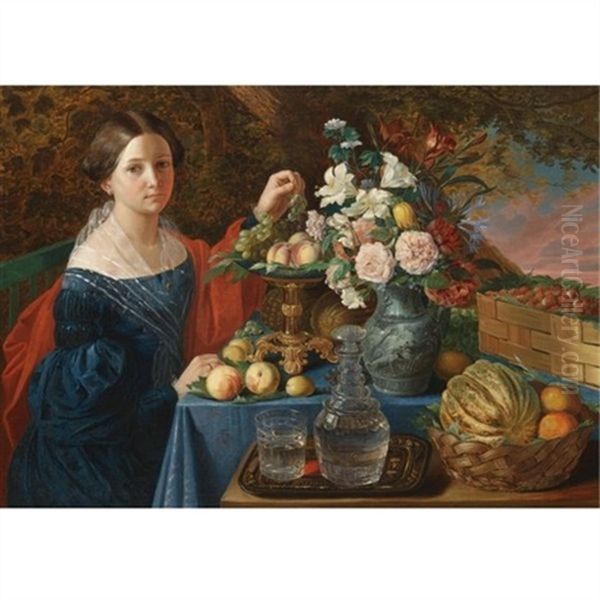 Portrait Of A Young Lady With Flowers And Fruit - view 1