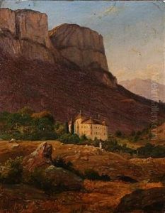 Mountain Landscape With A Castle, Tyrol by Frederik Christian Jacobsen Kiaerskou