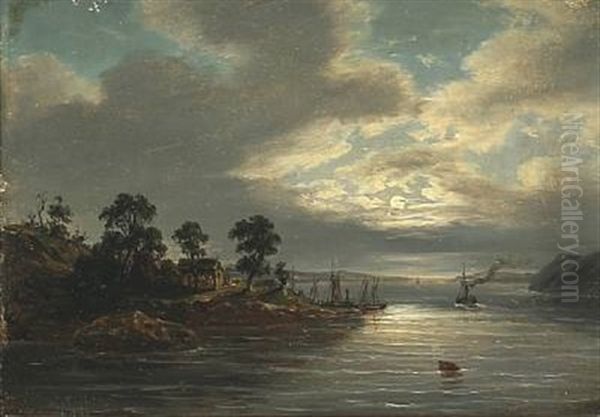 A Swedish Moonlit Fjord Scene - view 1
