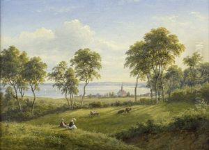 Sommerliche Landschaft Mit Blick Auf Die St. Andreas-kirche Bei Haddeby An Der Schlei Gegenuber Von Schleswig
